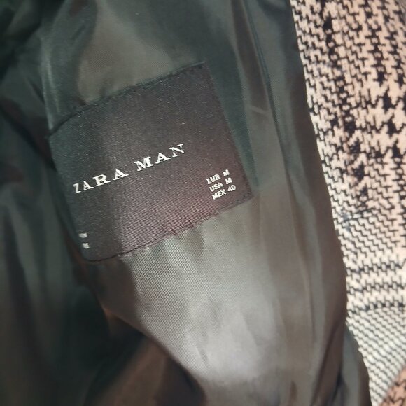 Zara Man Black and White Plaid Mid Length Trench Coat Size Medium - Picture 5 of 11